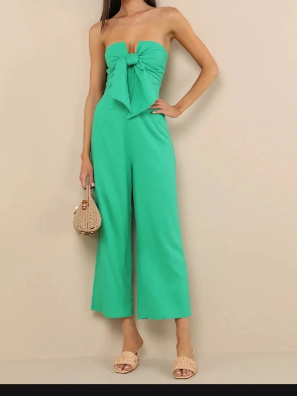 Lulus Sunshine Aura Green Tie-front Strapless Jumpsuit - Size M - Picture 3 of 9